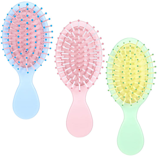 Wanmu 3Pcs Mini Wet Hair Brush, Detangling Hairbrush for Dry and Wet Hair, Travel Detangling Brush for Most Hair Types with Ease Knots Without Tears or Breakage, 3 Colors