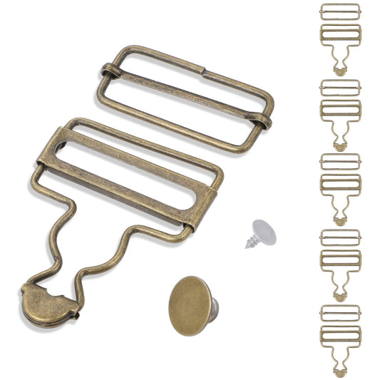Wanmu 6 Sets Overalls Buckles, Metal Overall Clasp Replacement with Adjustable Tri Glide Slide Buckle and Buttons, Suspender Clips for Jeans Suspender, Bib Pants DIY Sewing Accessories