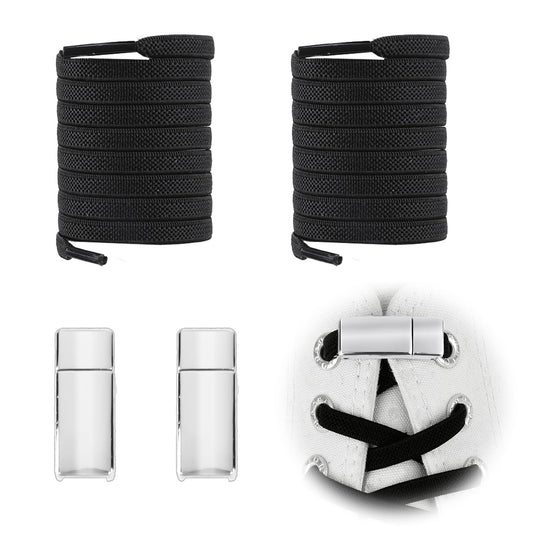 COMNICO No Tie Shoelaces, 2 Pcs Elastic Shoelaces for Kids Adults Sneakers, Metal Magnetic Clip Shoe Strings