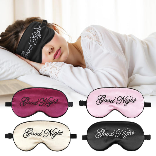 Dimeho 4 Pcs Silk Sleep Mask Smooth Blindfold with Adjustable Strap Blackout Eye Sleeping Mask Travel Eye Sleep Shade Cover Eye Mask Sleeping for Men Women Nap Meditation
