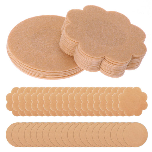 WLLHYF 40 Pieces Nipple Covers Disposable Breast Pasties Plum Shaped Round Self-adhesive Natural Invisible Nipple Stickers Petals Breast Covers for Women Beige (20pcs petal and 20pcs round)