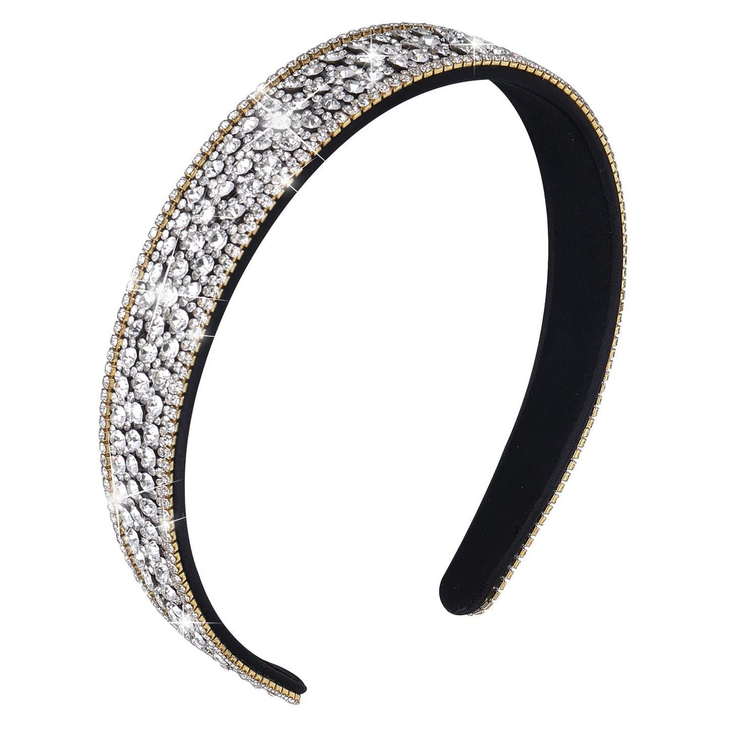 Sibba 1 PC Headband Rhinestone Wide Hair Band Headpiece Bridal Wedding Party Fancy Jeweled Bling Silver Beaded Sparkly Faux Diamond Crystal Sparkle Sequin Headwear Mother's Day Dressy Girl Women