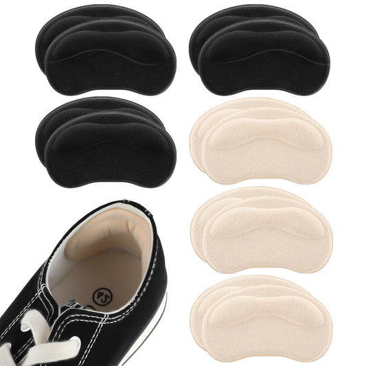 Sibba 6 Pairs Heel Cushion Pads, Self-Adhesive Heel Grips Inserts for Boots Loose Shoes Too Big, Anti Blister Shoe Liners Heel Protectors, Reusable Heel Guards Liners for Women Men(Black&Nude)