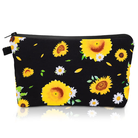 Sibba Canvas Cosmetic Make Up Bag Handbag Mini Pouch Purse Case Toiletry Organizer Storage Holder Pockets Beauty Makeup Travel Portable Accessory Woman (Multi-Color Sunflower)