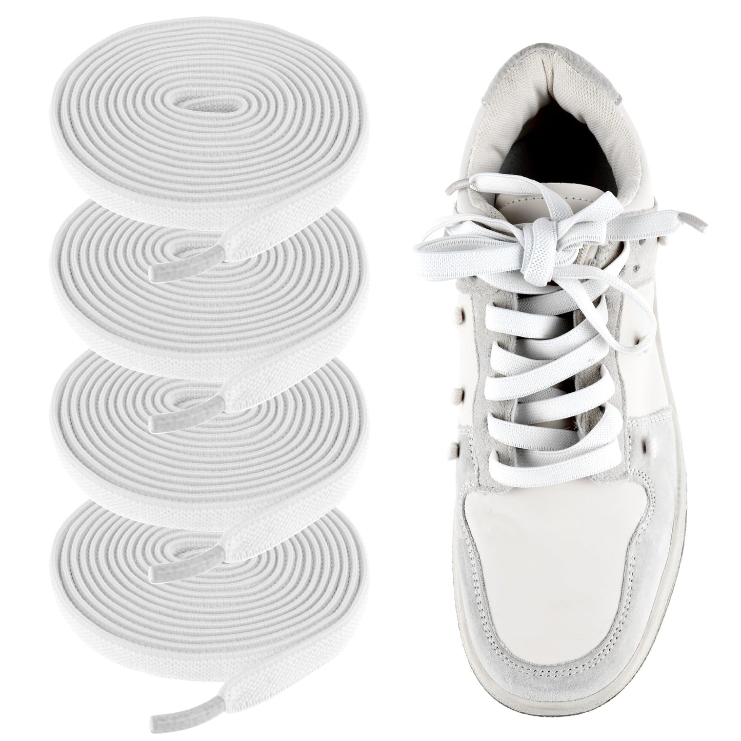 COMNICO Flat Elastic Shoe Lace for Adults Sneakers, 2 Pairs Wide Stretch Shoelaces Replacement Shoestrings for Sneaker Boots Casual Shoes