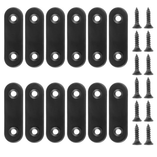 Wanmu 12Pcs Straight Brace Bracket, 2 x 0.6 Flat Plate Brackets, Stainless Steel Straight Brackets, Mending Joining Plates for Wood, Board, Bed Frame, Furniture & Shelves, Matte Black