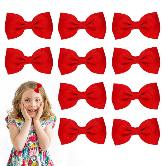 Sibba Bows Clips Barrettes Hair Styling Accessories Non-slip Small Bow Ponytail Holder Cosplay Children's Day Easter Party Hairpin Headwear For Toddler Kids Little Girls Baby Infant (10 Pieces Red)