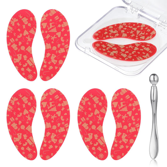 Dimeho 3 Pairs Reusable Under Eye Patches Silicone Mask Minimize Lines Plump Wrinkles Reusable Eye Pad with Metal Eye Cream Applicator for Puffy Eyes Dark Circles Beauty Eyecare Christmas