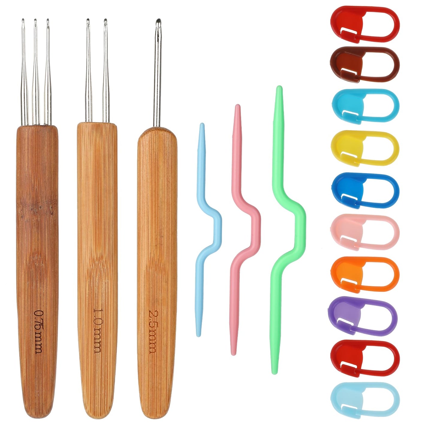 16Pcs Dreadlock Crochet Hook for Hair Loc Needle for Dreads Durable 0.75mm 1mm 2.5mm Dreadlock Crochet Needles with Interlocking Tool for locs Locking Hair Extensions Tool for Weaving Braid Craft