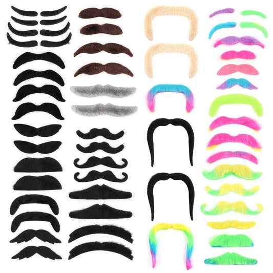 Sibba 54 PCS Fake Beard Halloween Mustaches for Aldult, 18 Styles Fake Beard Facial Mustaches Decorations Funny Hair Eyebrow Self Adhesive Disguise Novelty Fiesta Festival Party Costume Photo