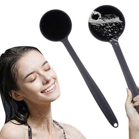 Sibba Back Scrubber Shower Silicone Bristle Body Exfoliating Brush SPA Tool Exfoliator Skin Massager Washer Wash Showering Scrub Toiletries Washing Bath Handle Grip Loofah Deep Clean(Long)