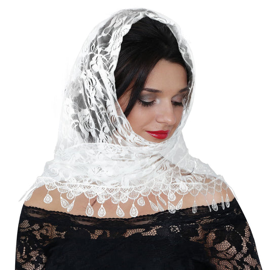 Sibba Triangle Veil Lace Head Covering Chapel Scarf Embroidery Headpiece Grace Bridal Veils Elegance Tulle Floral Hair Accessories Fit Party Birthday Wedding Masquerade(White)