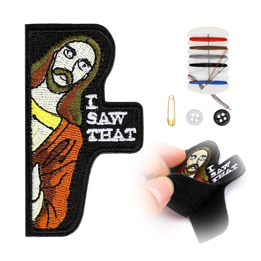 COMNICO I Saw That Patch, 1Pc Tactical Military Patch, Funny Embroidered Fabric Hook and Loop Decorative Meme Patch Applique with Sewing Kit for Backpacks Clothes Hats