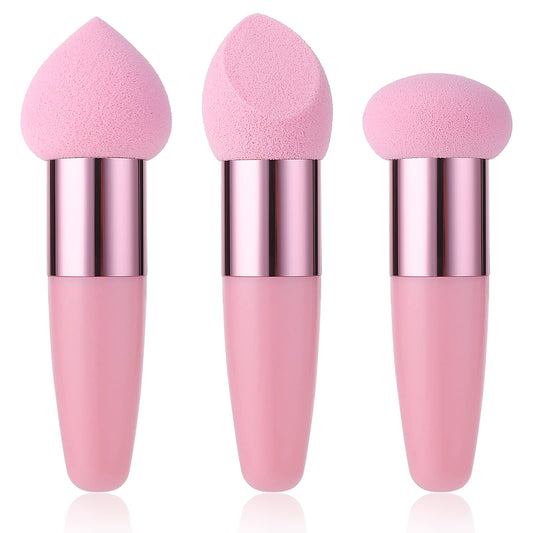 Sibba 3 PCS Makeup Sponges Foundation Beauty Blender Blending Wet and Dry Make Up Applicator Cosmetic Concealer Face Brush Egg Brushes Covers Eyes Sticks Powder Puff With Handle