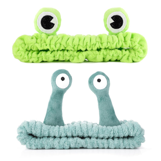 Sibba 2Pcs Face Wash Headband Frog and Snail Headband Spa Hair Bands Makeup Headbands Cartoon Cute Coral Fleece Elastic Headband Creative Hair Accessories for Shower Sports Beauty Skincare