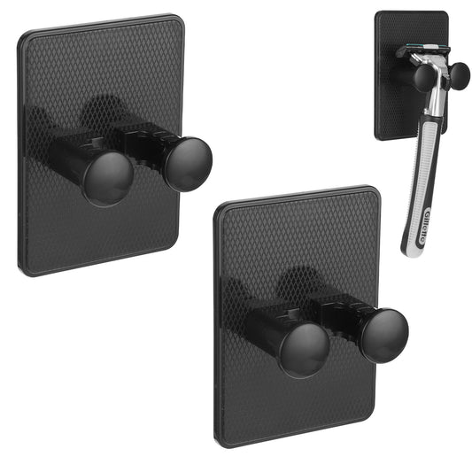 Sibba Shower Hook 2 Pcs Inside Shaver Holder Sticky Waterproof Wall Hook Hanging Grips Hooks Bathroom Sticky Strips Wash Hanger Accessories for Loofah Sponge (Black)