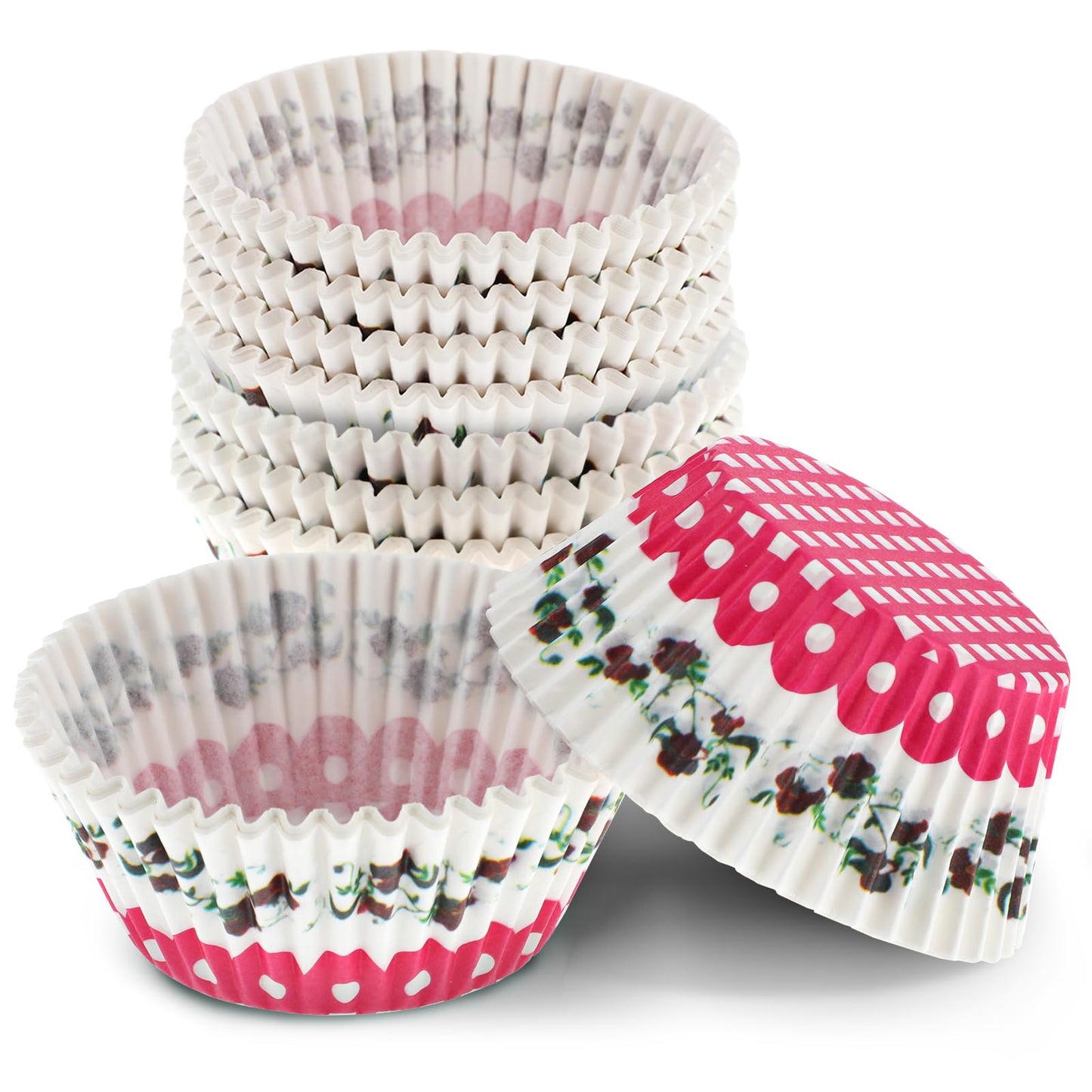 Sibba Mini Cupcake Liners Baking 100 PCS Muffin Floral Wave Paper Tray Wrapper Cups Small Cupcakes Holders Bridal Party Cake Candy Kitchen Dining Bakeware Dessert Making Wedding Decoration (Pink)