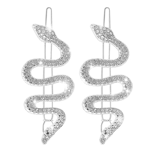 COMNICO 2PCS Snake Hair Clips Metal Rhinestones Snake Hair Accessories Set Minimalist Vintage Sliver Snake Barrettes Headdress for Women Girls