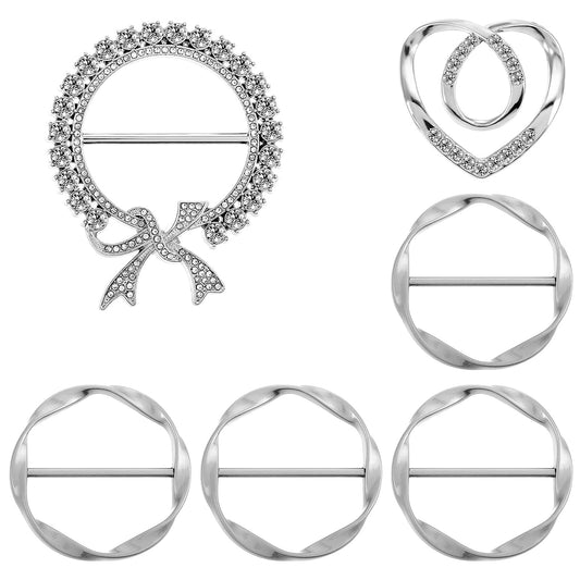 6 Pcs Silk Scarf Ring Clip Clasp T-Shirt Tie Clips for Women Fashion Metal Round Circle Clip Waist Buckle for Shirts Clothing Silver Zinc Alloy Clothing Ring Wrap Holder