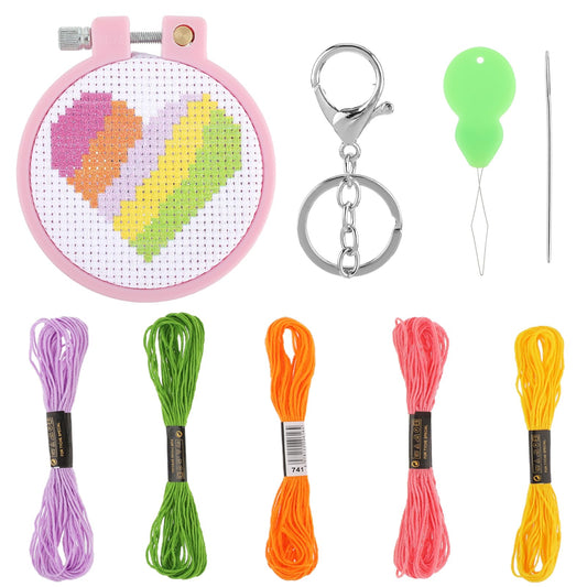Cross Stitch Kits for Beginners, Rainbow Stamped Cross Stitch Kits Needlepoint Kits, Kids Embroidery Kit, Arts and Crafts Kit for Backpack Charms, Ornaments and Needle Craft(Love)