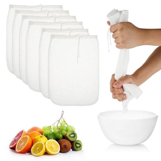Dimeho 6 Pcs Nut Milk Bag Reusable Nylon Cheese Cloths Fine Mesh Food Strainer Multiple Application Cheesecloth Pouches Cold Brew Coffee Filter for Straining Juice Tofu Greek Yogurt Tea