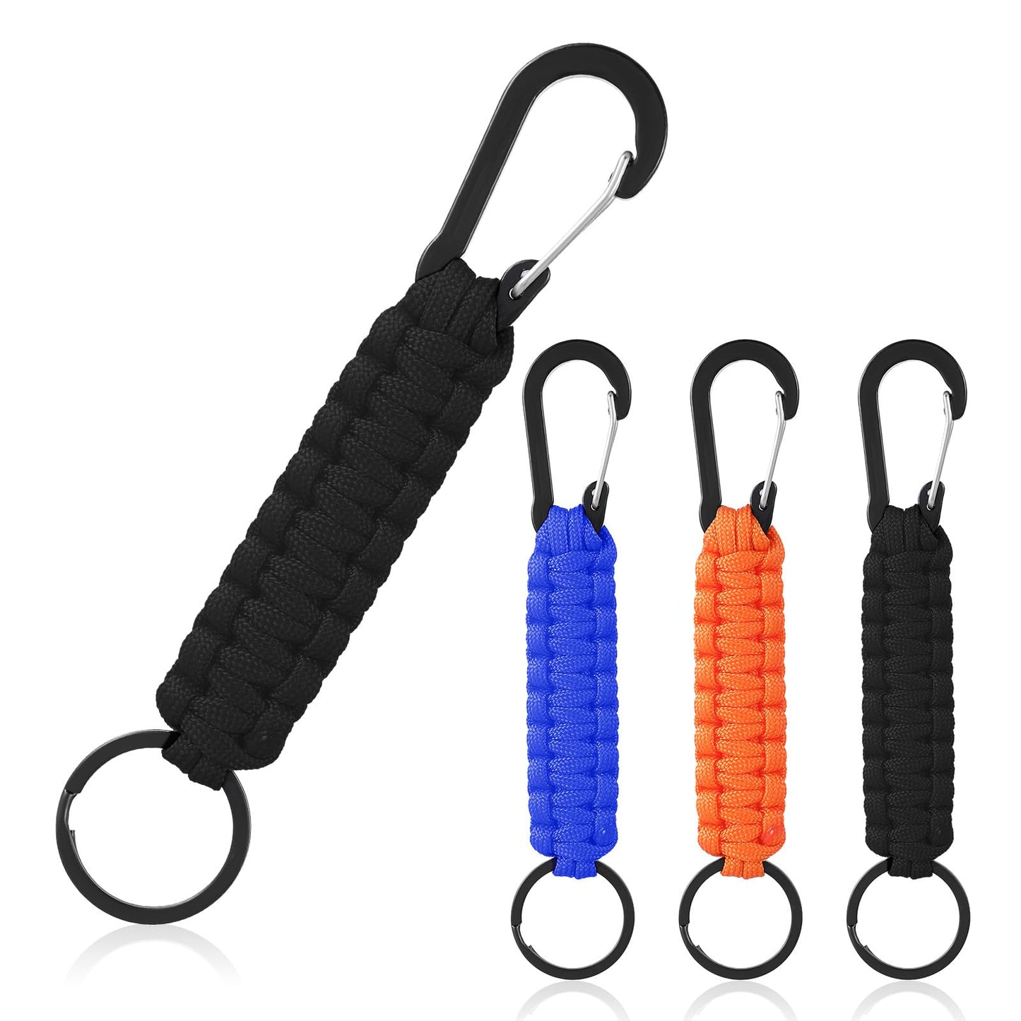 Wanmu 4Pcs Paracord Keychain Carabiner Clip, Large D Ring Lanyard Hanger, Heavy Duty Braided Lanyard Key Chain for Water Bottle, Key, Backpacks, Stroller, Men, Women