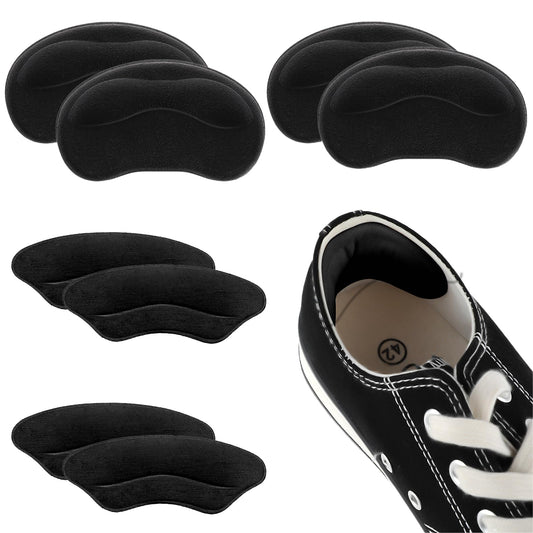 COMNICO 4 Pairs Heel Grips Liner Cushions Inserts Self-Adhesive Shoe Snugs Filler for Men Women Loose Shoe Too Big Heel Back Protectors Pads Prevent Rubbing Slipping Blisters(Black)