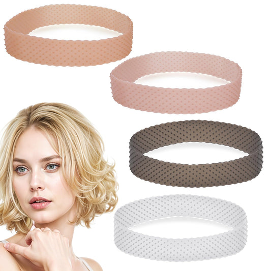 Wanmu 4Pcs Silicone Wig Headband, Adjustable Wig Bands, Seamless Grip Strong Holder, No Slip Grip Band for Men Women Sports Yoga(Brown, White, Black)