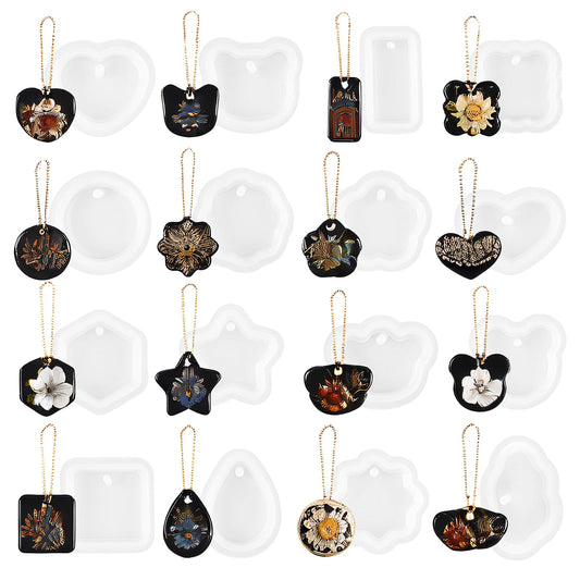 Dimeho 16Pcs Geometric Pendant Molds Silicone Molds for Epoxy Resin Jewelry UV Resin Casting Molds with Hanging Hole DIY Earrings Necklace Charm Keychain Molds
