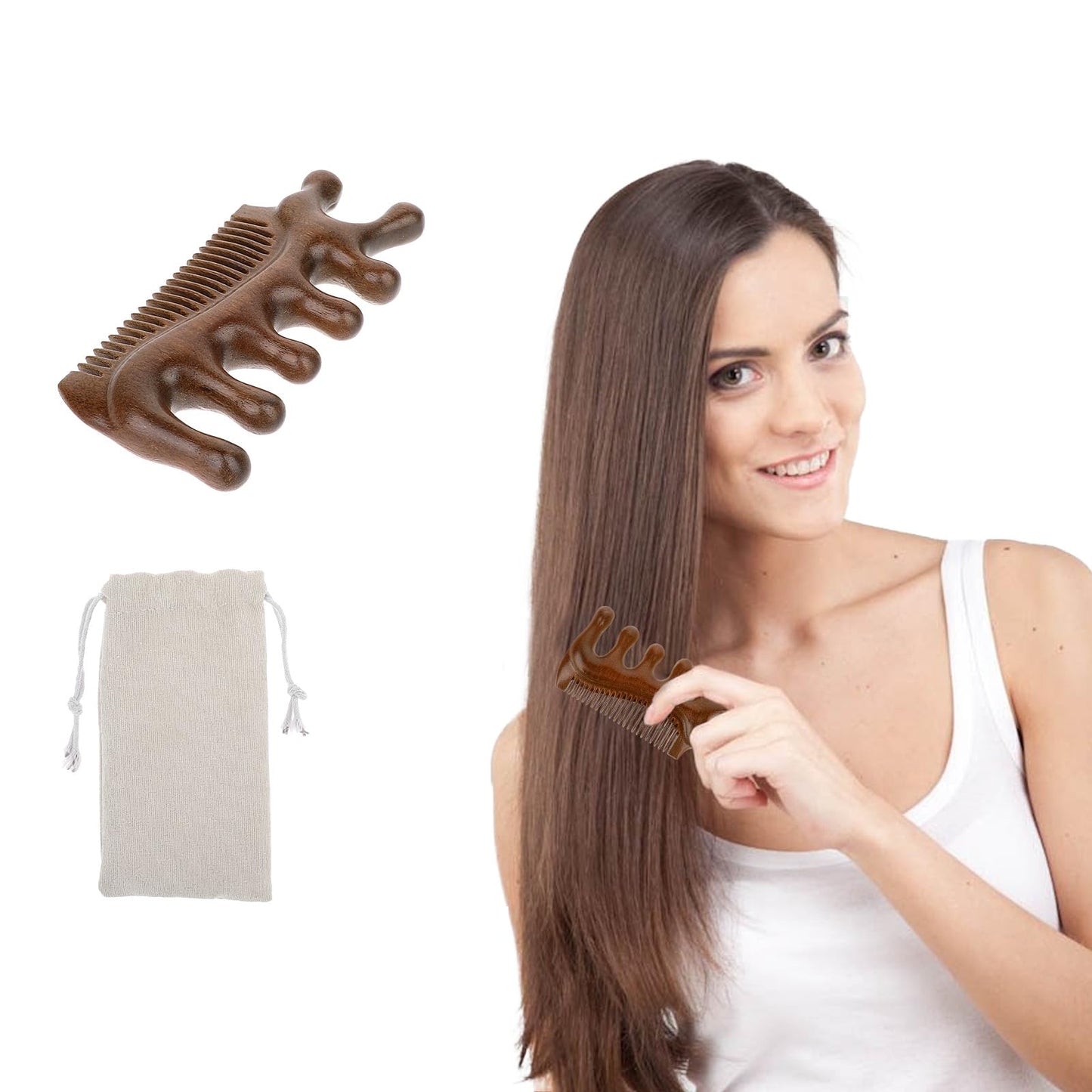 COMNICO Gua Sha Massager, 1 Pcs Sandalwood Acupuncture Point Stimulation Multifunctional Massage Tools Natural Sandalwood Scraping Comb Relaxation Meridians Massager for Hair Face Eye Neck Body