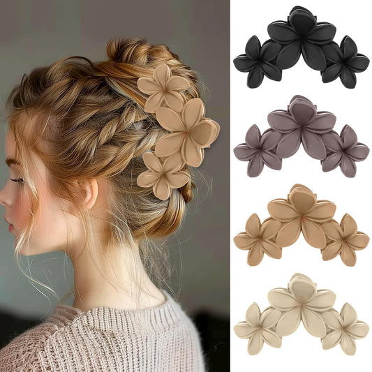 Dimeho 4 Pcs Flower Hair Claw Clips, Large Matte Flower Hair Clips for Women Thick Thin Hair Non-Slip Strong Hold Claw Clip Cute Hawaiian Plumeria Hair Flower Clip Hair Accessories