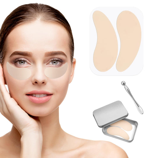 2 Pairs Under Eye Patches Reusable Eye Mask Reusable Cream Applicator with Tin Case for Plump Fine Lines & Wrinkles Puffy Eyes Beauty Eyecare Dark Circles