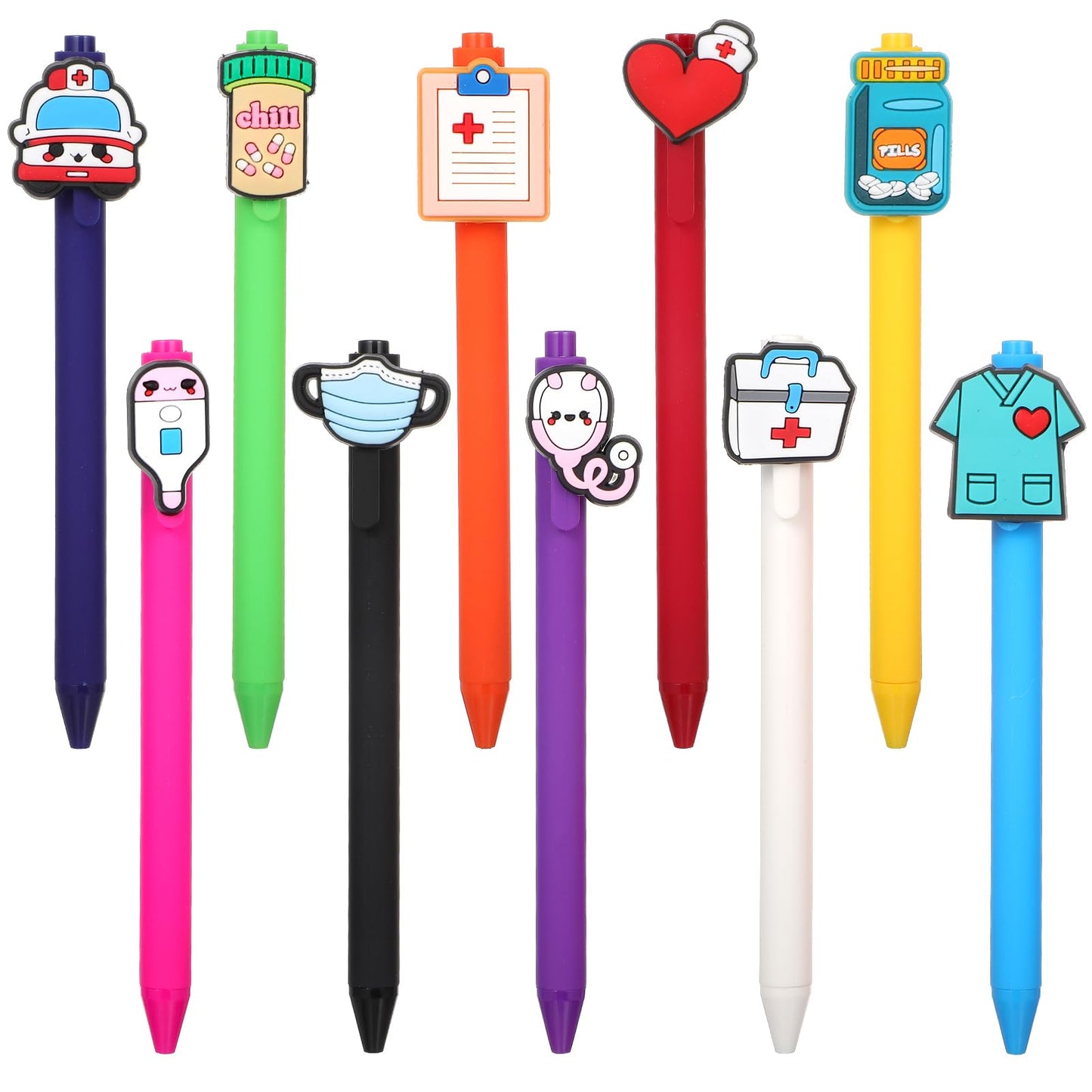 Wanmu 10pcs nurse pens, funny cartoons, roll-up pens for nurses, doctors, medical assistants