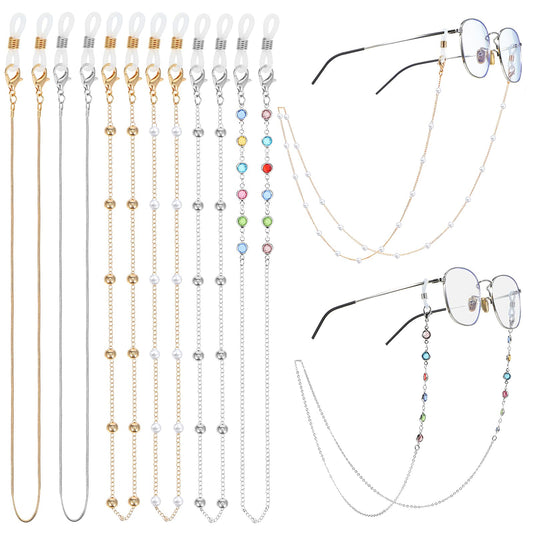 COMNICO Eyeglasses Chain for Women, 6 Pcs Glasses Chain Natural Crystal Beaded Eye Glasses Strap Holders Around Neck Elegant Mask Lanyard Sunglass Chains for Women Men