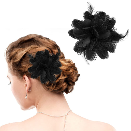 Sibba Flower Hats Clip Tea Party Corsage Hairpin Barrette Black Floral Feather Hair Pin Butterfly Valentines Day Christmas Halloween Dresses Set Women Girl Travel Bridesmaids Bride Wedding Prom