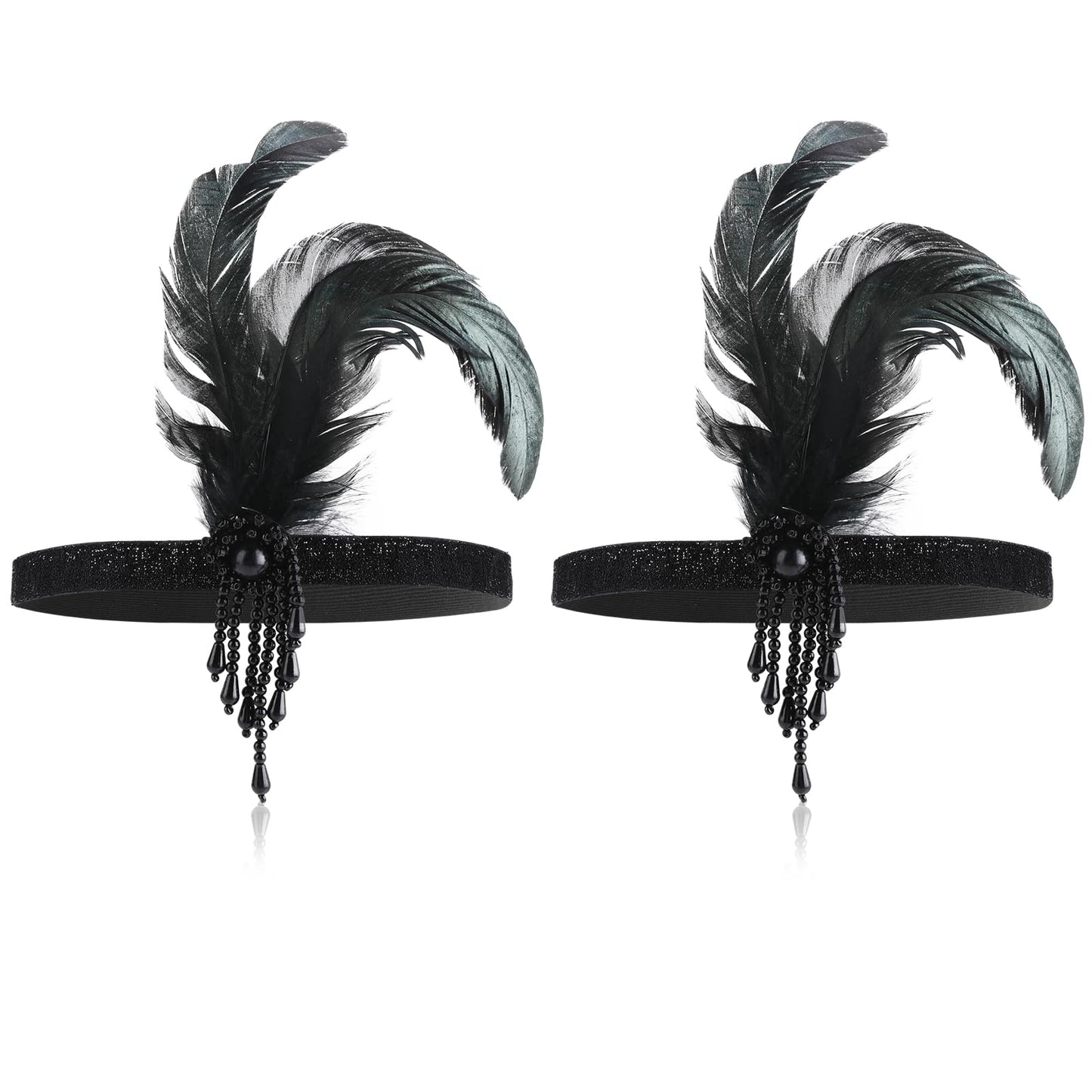 COMNICO 1920s Flapper Headband, 2 Pcs Feather Headband 1920s Fashion Bling Rhinestone Hair Accessories Head Wear for Women 20s Hair Costume Accessory Gatsby Themes Costume Prom Party Decoration