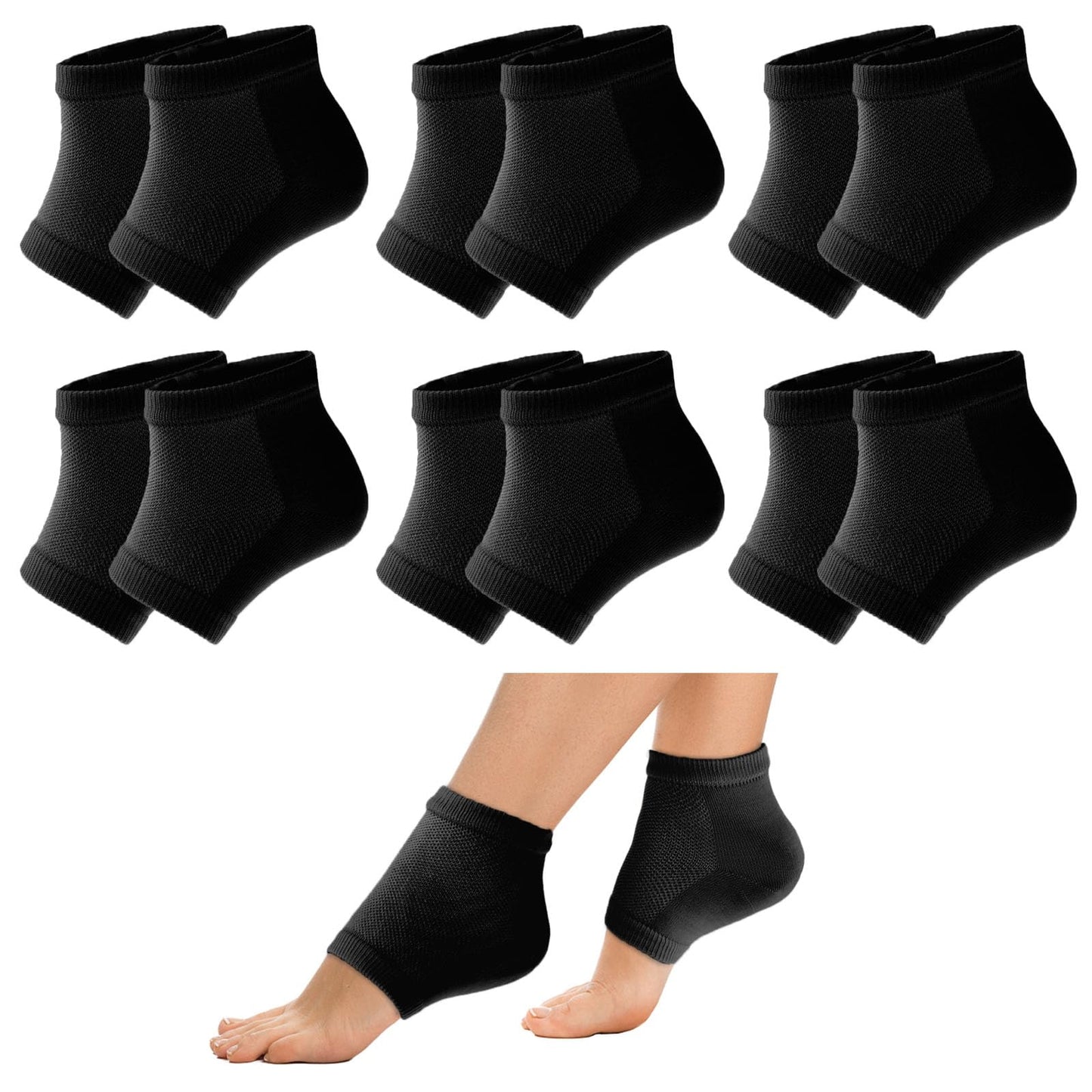 Sibba 6 Pairs Moisturizing Socks for Dry Cracked Heels Cotton Gel Sleeves, Repair Gel Heel Socks for Repairing and Softening Feet Rough Skins Calluses Fits Women Men Feet Soothing Spa Socks (Black)