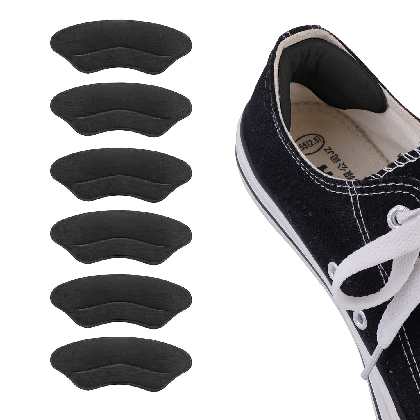 Sibba 6Pcs Heel Grip Liner, Heel Cushion Inserts for Shoes Too Big Add Extra Volume Back Insoles Self Adhesive Shoe Insoles Heel Cushion Pads Stickers Foot Protector for Women Men (Black)