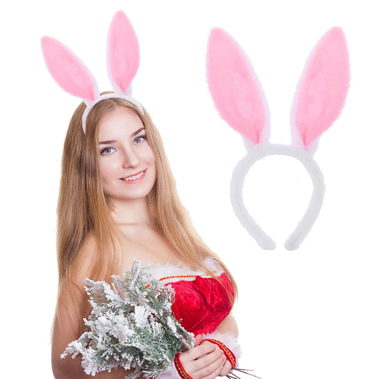 Sibba Plush Bunny Ears Headband 1 Piece Rabbit Ear Accessory Easter Christmas Cosplay Party Hair Styling Costume Dress Up for Girls Women (Pink), 28.5 x 19 x 2.2 cm