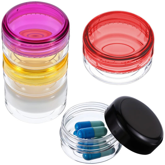 Wanmu 6 Pcs Small Pill Organizer Box, Travel Pill Cases Holder, Portable Daily Mini Medicine Container for Pocket Purse Briefcase Travel Pill Storage Box (White/Purple/Black/Yellow/Red)