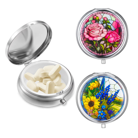 Wanmu 2Pcs Pill Box, Elegant Small Pill Case for Women, No Compartment Small Medicine Pill Holder for Pocket or Purse, Travel Pill Organizer to Hold Vitamins, Medication, Fish Oil and Supplements