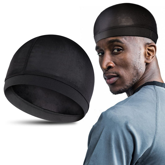 WLLHYF 1 Pieces Black Wave Cap, Compression Cap Head Circumference 56 CM Men's Skullies Beanies Helmet Liner Soft Bike Motorcycle Accessories Shower Cap for Men Women
