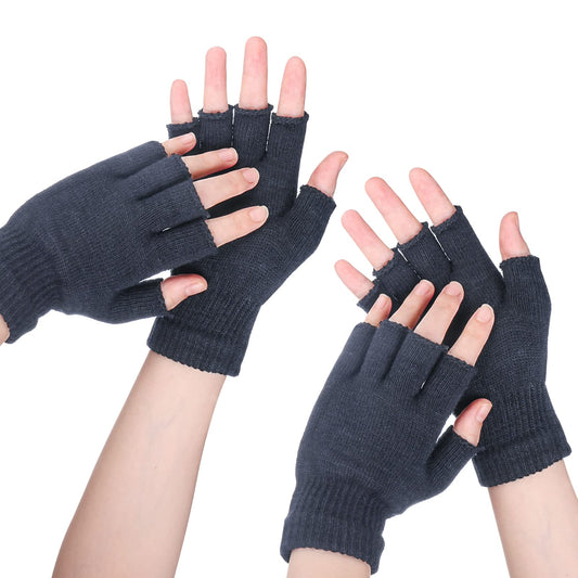 Sibba 2 Pairs Half Finger Gloves, Knit Touchscreen Warm Stretchy Mittens Fingerless Gloves for Men Women(Grey)