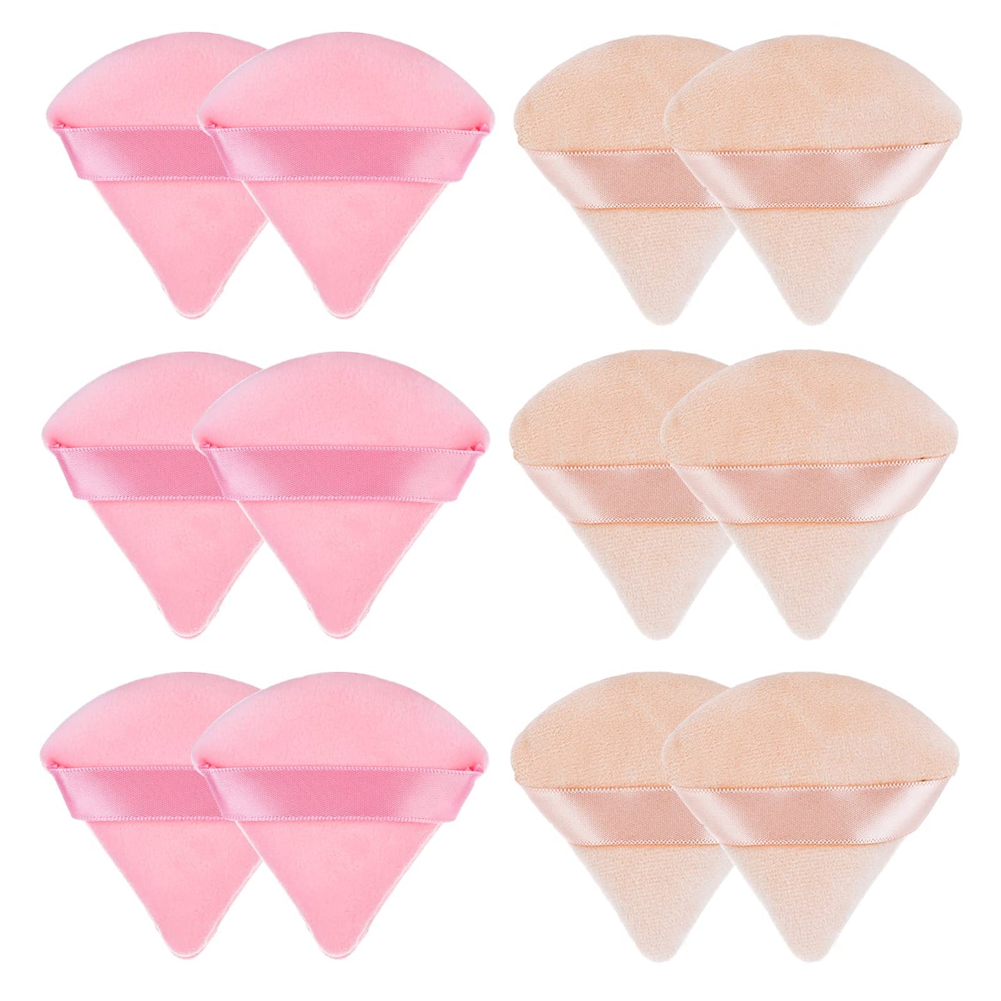 Sibba 12 Pieces Triangle Powder Puffs Face Cosmetic Powder Puff Washable Reusable Soft Plush Powder Sponge Makeup Foundation Sponge for Face Body Loose Powder Wet Dry Makeup Tool, Pink&Nude