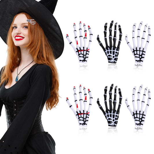 Sibba Gothic Skeleton Hands Bone Hair Clips, 6Pcs Punk Rock Devil Claw, Zombie Bone Alligator Barrettes for Women Girls, Halloween Party Accessories