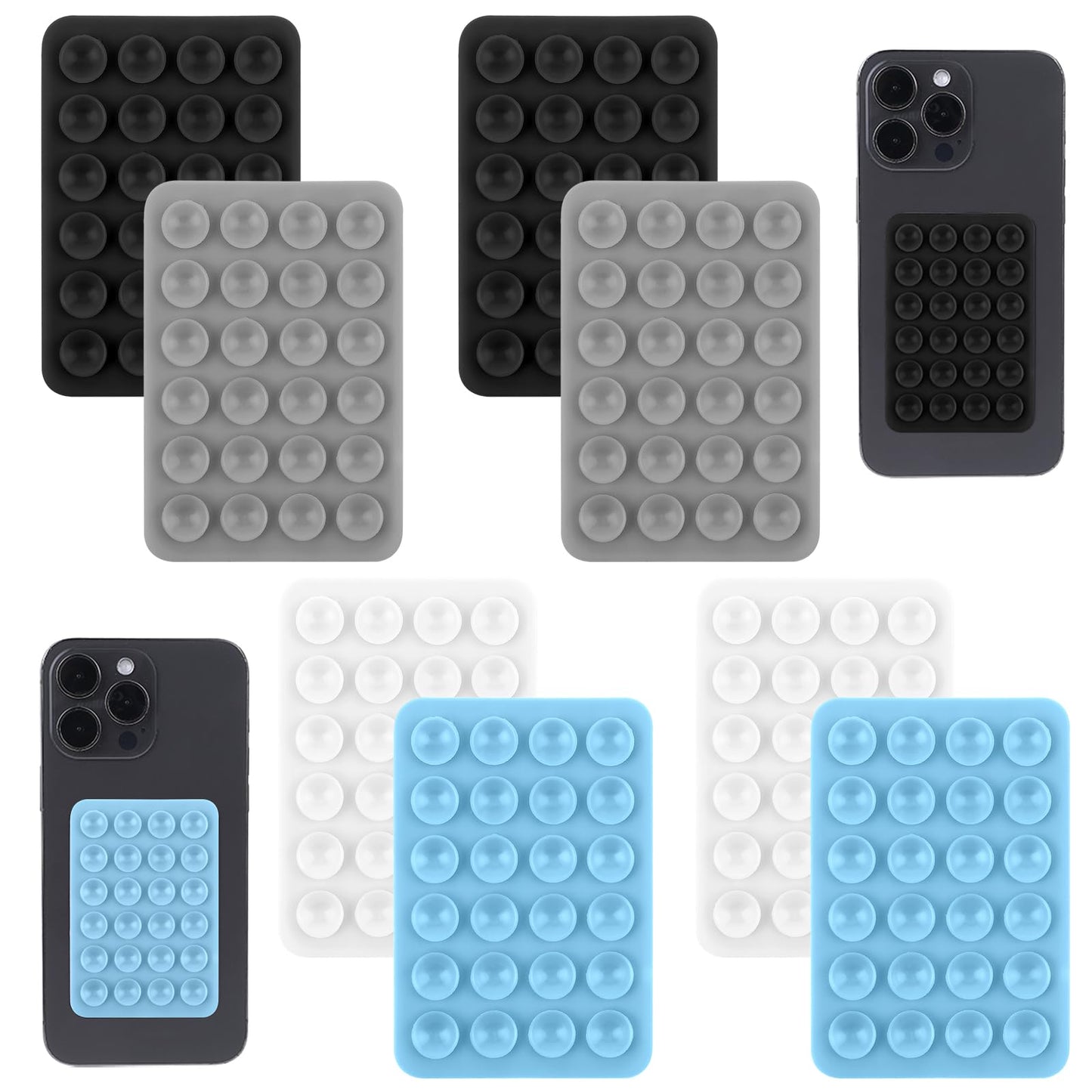 Wanmu 8 Pieces Multifunctional Silicone Mobile Phone Holder, Silicone Suction Cups, Double-Sided Non-Slip Mobile Phone Holder, Mobile Phone Suction Cup Holder, Hands-Free Holder for All Mobile Phone