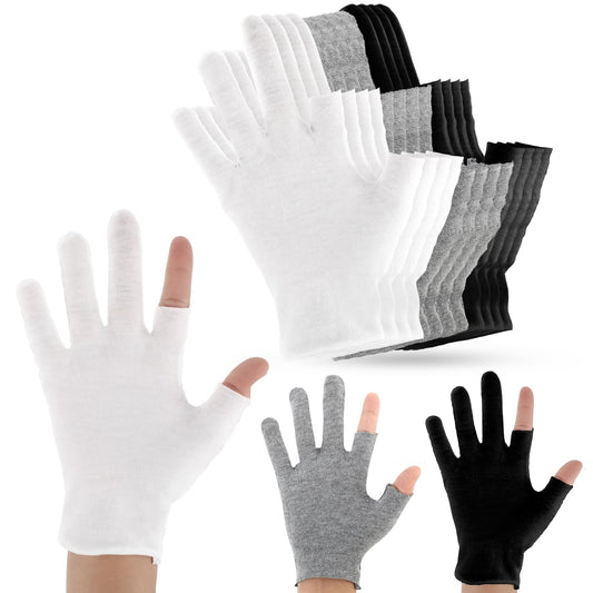 Dimeho 6 Pairs Moisturizing Cotton Gloves Touchscreen Overnight Sleeping Gloves Lightweight Nighttime Lotion Gloves for Bedtime Dry Hand Therapy Sensitive Irritated Skin SPA(Black, White, Grey)