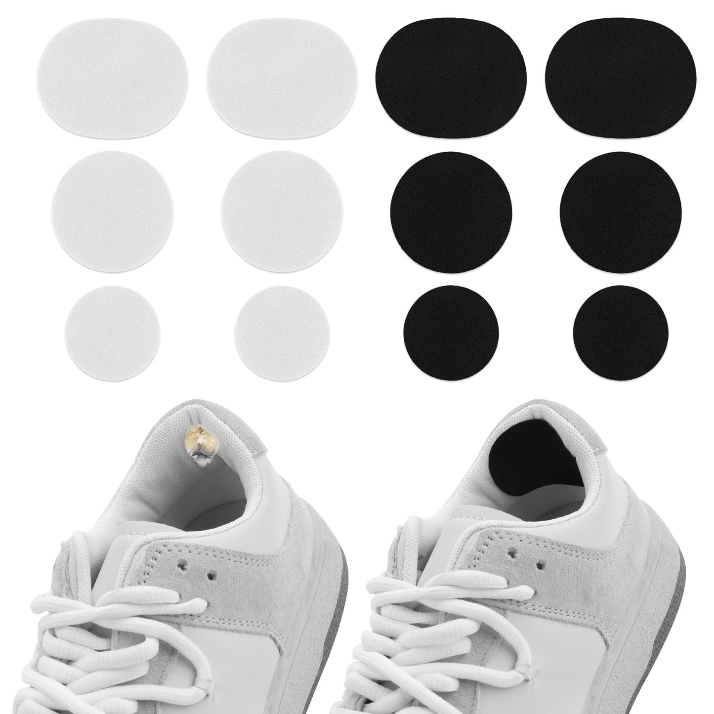 COMNICO Shoe Heel Repair, 6 Pairs Self-Adhesive Shoe Inserts Patches Kit Circle Shape Sneaker Hole Prevention Patch for Repair Holes Large and Small Size