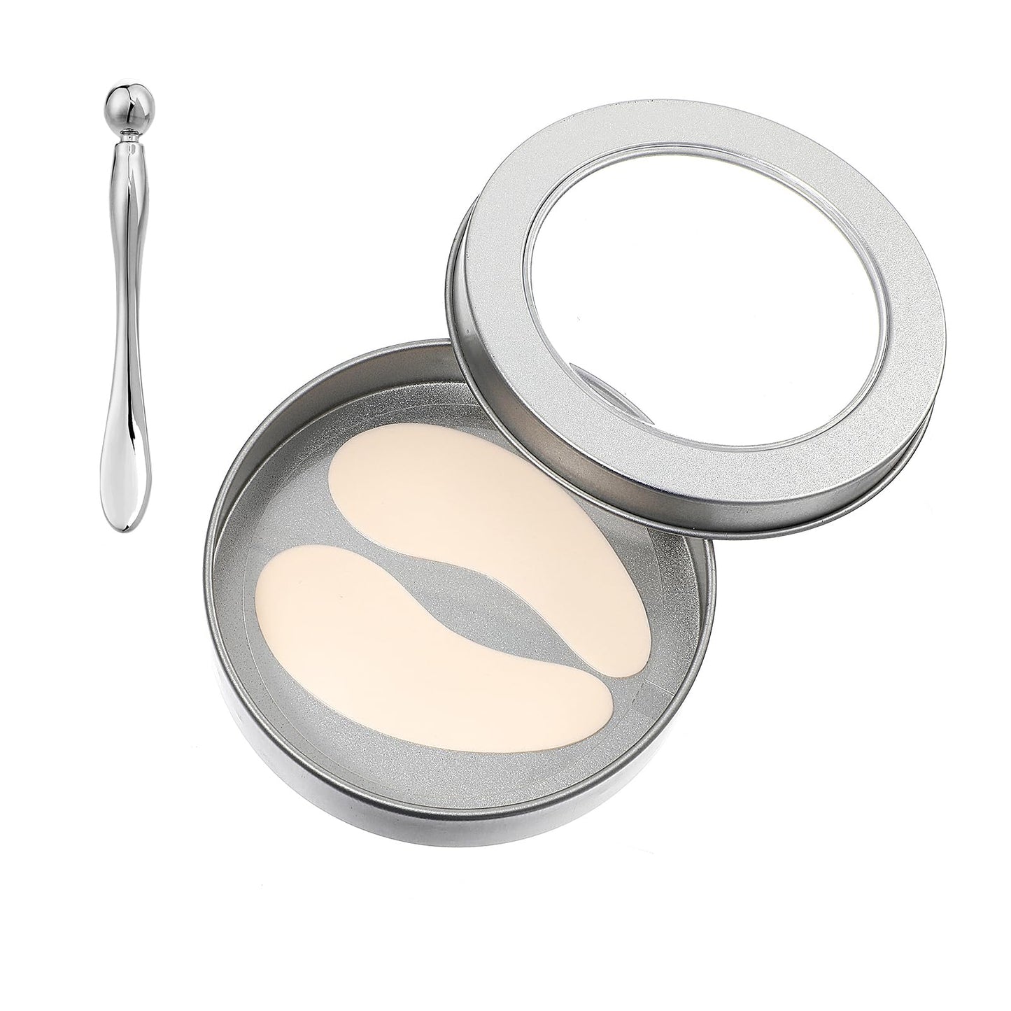 Dimeho 1 Pair Silicone Under Eye Patches Reusable Eye Mask Plump Lines & Wrinkles with Round Tin Case Cream Applicator for Puffy Eyes Dark Circles Beauty Eyecare