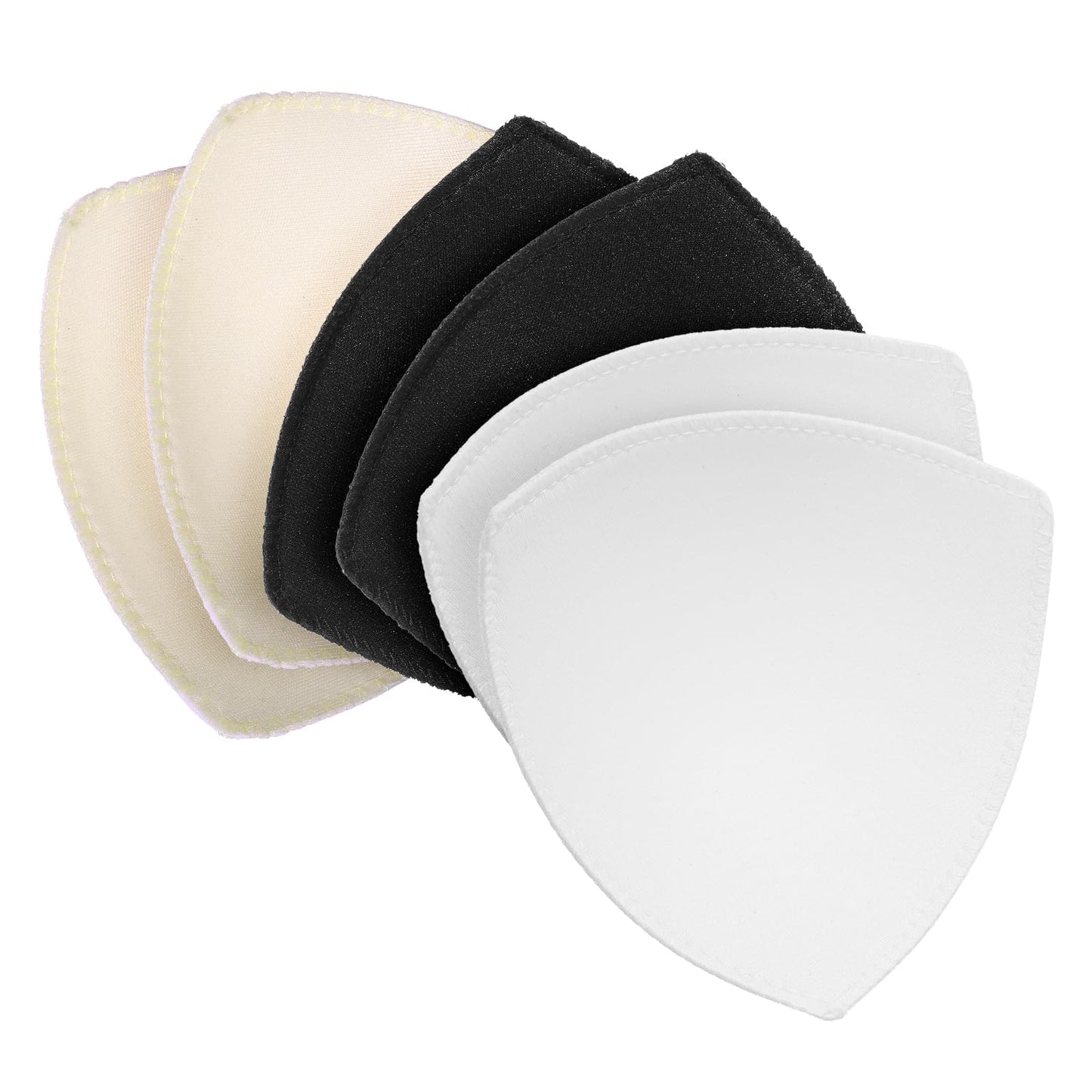 ElevateTech Triangle Bra Inserts Pads, 3 Pairs Removable Sewn Edges Bra Pad Insert for Women Breathable Silhouette Bras Cups Inserts Enhancers for Sports Bras Cup Swimwear Bikini, Black, White, Nude